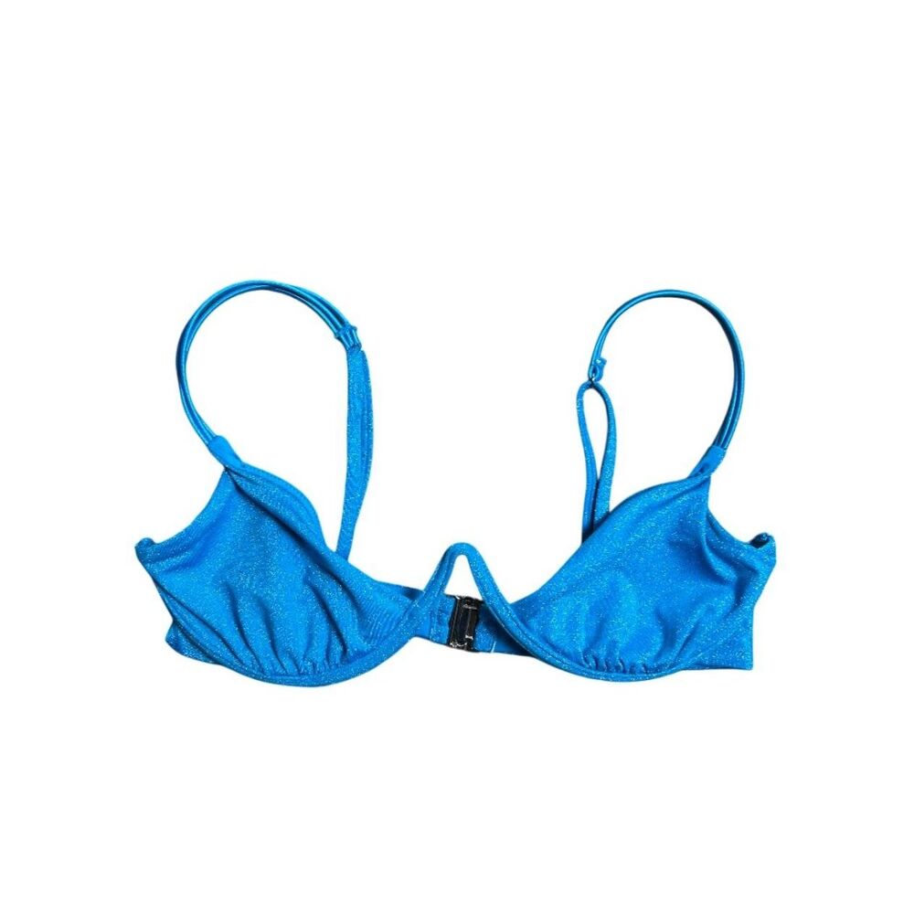 Beach Bunny Sparkly Underwire Swim Bini top Blue SM